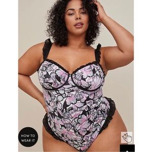 Satin Underwire Ruffle Thong Bodysuit